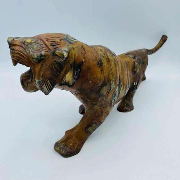 TIGER Decorative Figure Large Slinking Brass Copper Tone Item Made in India 15" - Picture 4 of 12